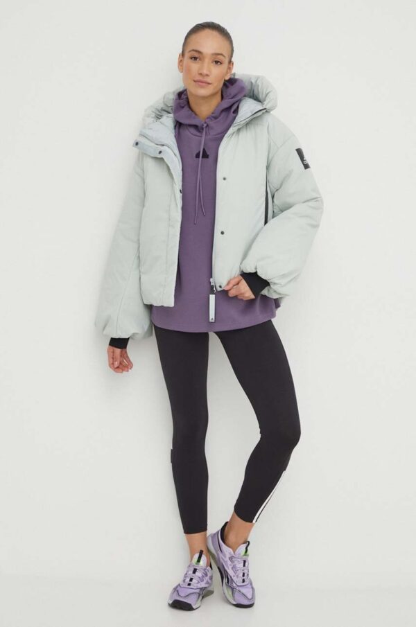 adidas kurtka puchowa damska kolor zielony zimowa oversize