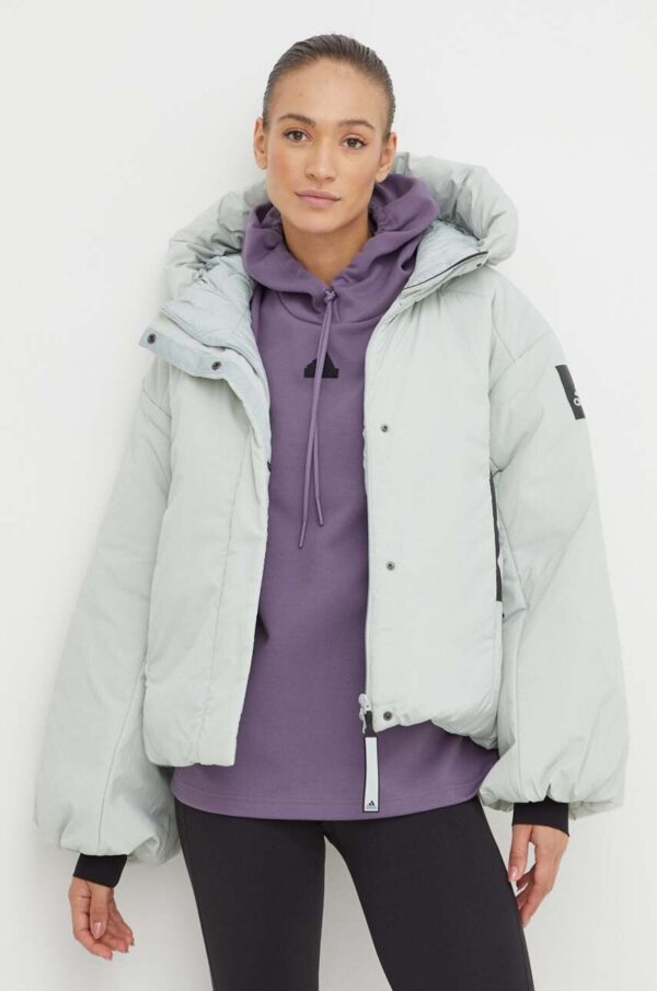 adidas kurtka puchowa damska kolor zielony zimowa oversize - obrazek 3