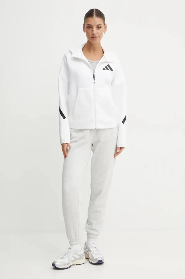 adidas bluza Z.N.E. damska kolor biały z kapturem z nadrukiem JE7849