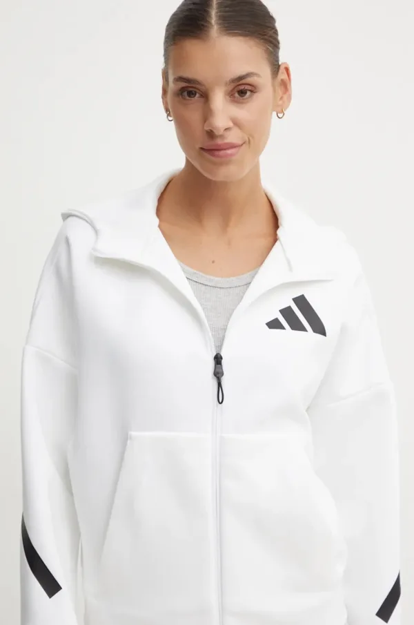 adidas bluza Z.N.E. damska kolor biały z kapturem z nadrukiem JE7849 - obrazek 3