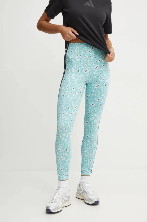 adidas legginsy Animal damskie kolor turkusowy wzorzyste IY5008 - obrazek 3