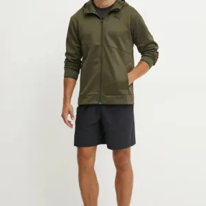 Puma bluza dresowa Train All Day męska kolor zielony z kapturem gładka