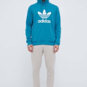 adidas Originals bluza bawełniana męska kolor turkusowy z kapturem z nadrukiem