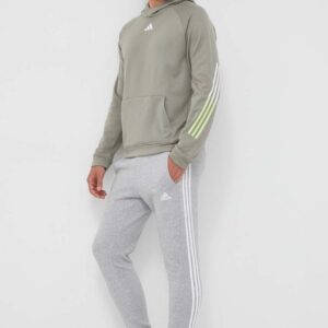 adidas Performance bluza treningowa Train Icons kolor zielony z kapturem z nadrukiem