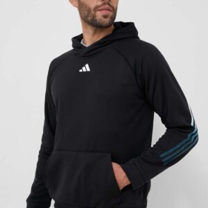 adidas Performance bluza treningowa Train Icons kolor czarny z kapturem z nadrukiem