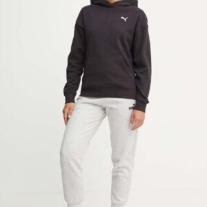 Puma bluza bawełniana damska kolor czarny z kapturem gładka 682719