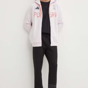 adidas Performance bluza dresowa Polska kolor różowy z kapturem z nadrukiem JF6684