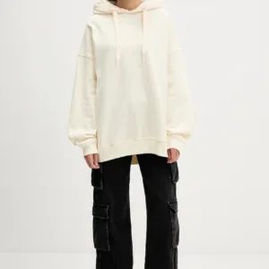 adidas Originals bluza Essentials damska kolor beżowy z kapturem z nadrukiem JX5495