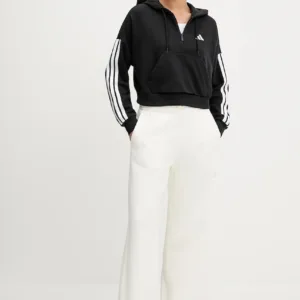 adidas bluza Essentials 3-Stripes damska kolor czarny z kapturem z aplikacją JN1956