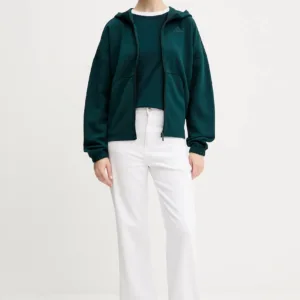 adidas bluza Essentials damska kolor zielony z kapturem gładka JW7876