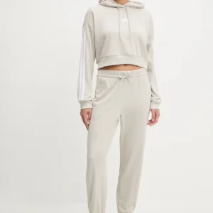 adidas bluza 3-Stripes damska kolor beżowy z kapturem z aplikacją JX7634