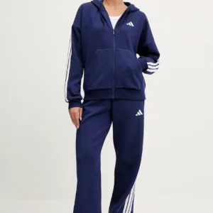 adidas bluza 3-Stripes damska kolor niebieski z kapturem z aplikacją JY3083