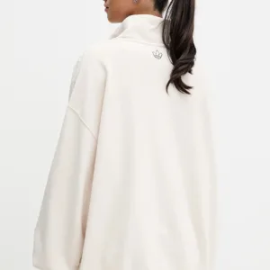 adidas Originals bluza bawełniana Quarter Zip damska kolor beżowy z kapturem z aplikacją KF2310