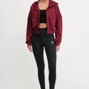 New Balance bluza bawełniana damska kolor bordowy z kapturem gładka WJ51506MHB