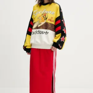 adidas Originals bluza bawełniana Cycling Crew damska kolor żółty wzorzysta JW0147