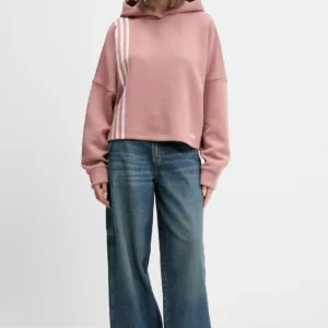 adidas Originals bluza 3-Stripes damska kolor pomarańczowy z kapturem z aplikacją JW3601