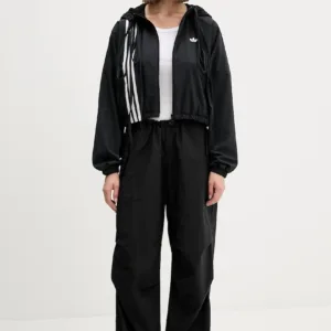 adidas Originals bluza Ribbon Off Placed 3 Stripes Tracktop damska kolor czarny z kapturem z aplikacją JX2698