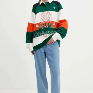 adidas Originals bluza bawełniana MIAMI LS CREW damska kolor zielony wzorzysta KF2329