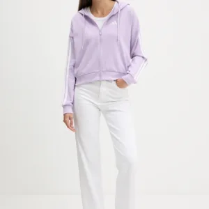 adidas bluza Essentials damska kolor fioletowy z kapturem z aplikacją JY3135