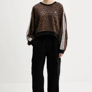 adidas Originals bluza bawełniana Leopard damska kolor brązowy wzorzysta JW7303
