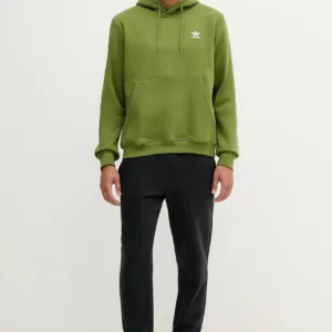 adidas Originals bluza Essentials męska kolor zielony z kapturem z aplikacją JW1067