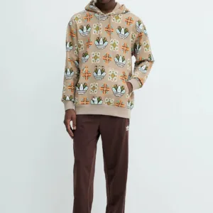 adidas Originals bluza Graphic Lo Hd męska kolor beżowy z kapturem wzorzysta JW1084