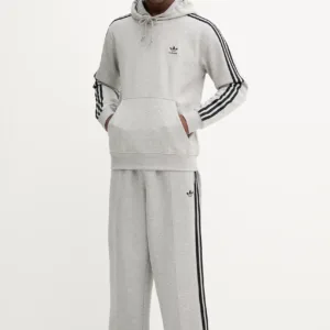 adidas Originals bluza 3-Stripes męska kolor szary z kapturem z aplikacją JY1376