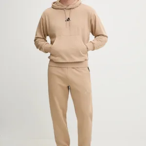 adidas bluza Feelcozy męska kolor beżowy z kapturem gładka JX3325