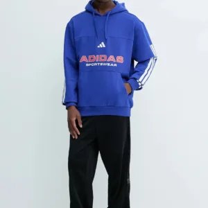 adidas bluza Tiro męska kolor niebieski z kapturem z nadrukiem KB5573