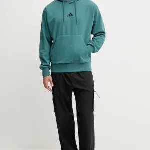 adidas bluza Feelcozy męska kolor turkusowy z kapturem z aplikacją KB7650