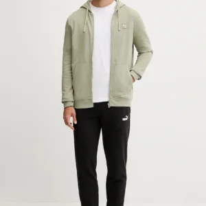 Puma bluza bawełniana męska kolor zielony z kapturem gładka 688255