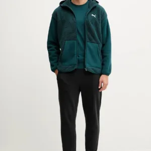 Puma bluza polarowa męska kolor zielony z kapturem gładka 688260