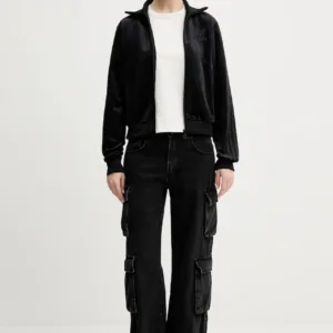 adidas Originals bluza welurowa Velvet Tt damska kolor czarny gładka JY2592