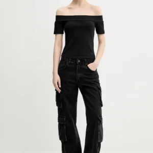 adidas Originals t-shirt Bandeau SS damski kolor czarny dekolt hiszpański JV9742