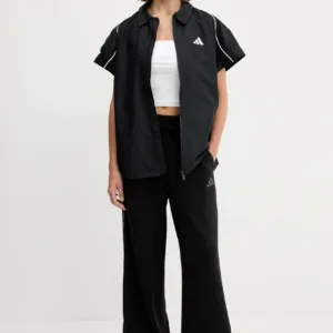 adidas koszula Stadium damska kolor czarny relaxed z kołnierzykiem klasycznym JL6889