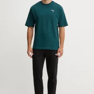 Puma t-shirt bawełniany męski kolor zielony gładki 629645