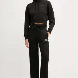 Puma bluza bawełniana BETTER CLASSIC damska kolor czarny z kapturem z aplikacją 624229