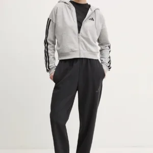 adidas bluza Essentials damska kolor szary z kapturem z aplikacją JE0055