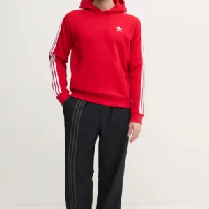 adidas Originals bluza 3-Stripes męska kolor czerwony z kapturem z aplikacją IR9868