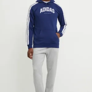 adidas bluza Collegiate męska kolor granatowy z kapturem z nadrukiem JV6502