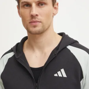 adidas bluza Essential Colorblock męska kolor czarny z kapturem wzorzysta JD8067
