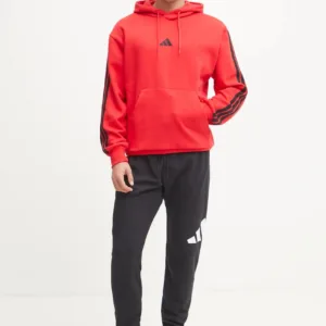 adidas bluza Essentials męska kolor czerwony z kapturem z aplikacją JE6298