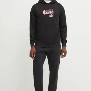 Puma bluza bawełniana męska kolor czarny z kapturem z nadrukiem 779323