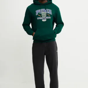 Puma bluza bawełniana męska kolor zielony z kapturem z nadrukiem 629629