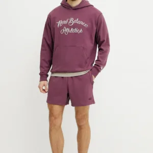 New Balance bluza bawełniana męska kolor bordowy z kapturem z aplikacją MT51935FDP