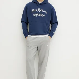 New Balance bluza bawełniana męska kolor granatowy z kapturem z aplikacją MT51935NNY