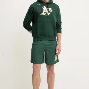 Nike bluza Oakland Athletics męska kolor zielony z kapturem z nadrukiem NKDK-3EY-FZ-CKX