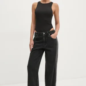 adidas Originals jeansy bawełniane DENIM 3S PANT damskie medium waist JD3109