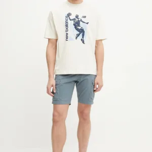 New Balance t-shirt bawełniany męski kolor beżowy z nadrukiem MT51605LIN