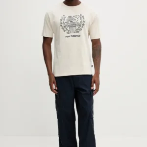 New Balance t-shirt bawełniany męski kolor beżowy z nadrukiem MT51974LIN